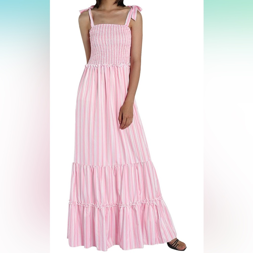🌸 Pink striped maxi dress, tie sleeves